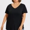 Plus Size Black V-Neck Flutter Sleeve Tee 1 Plus Size Black V-Neck Flutter Sleeve Tee -Luna Marina Store c topbc031001 1