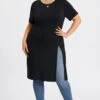 Black Crew Neck Split Front Long Tunic -Luna Marina Store c topbc032001 1