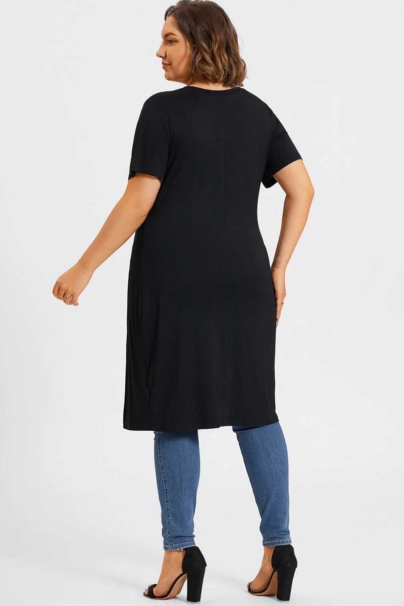 Black Crew Neck Split Front Long Tunic 4 Black Crew Neck Split Front Long Tunic - Image 2