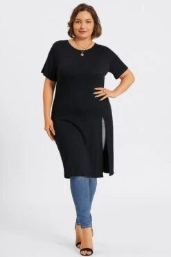 Black Crew Neck Split Front Long Tunic 10 Black Crew Neck Split Front Long Tunic -Luna Marina Store c topbc032001 3