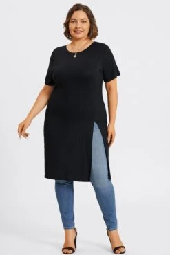 Black Crew Neck Split Front Long Tunic 11 Black Crew Neck Split Front Long Tunic -Luna Marina Store c topbc032001 4