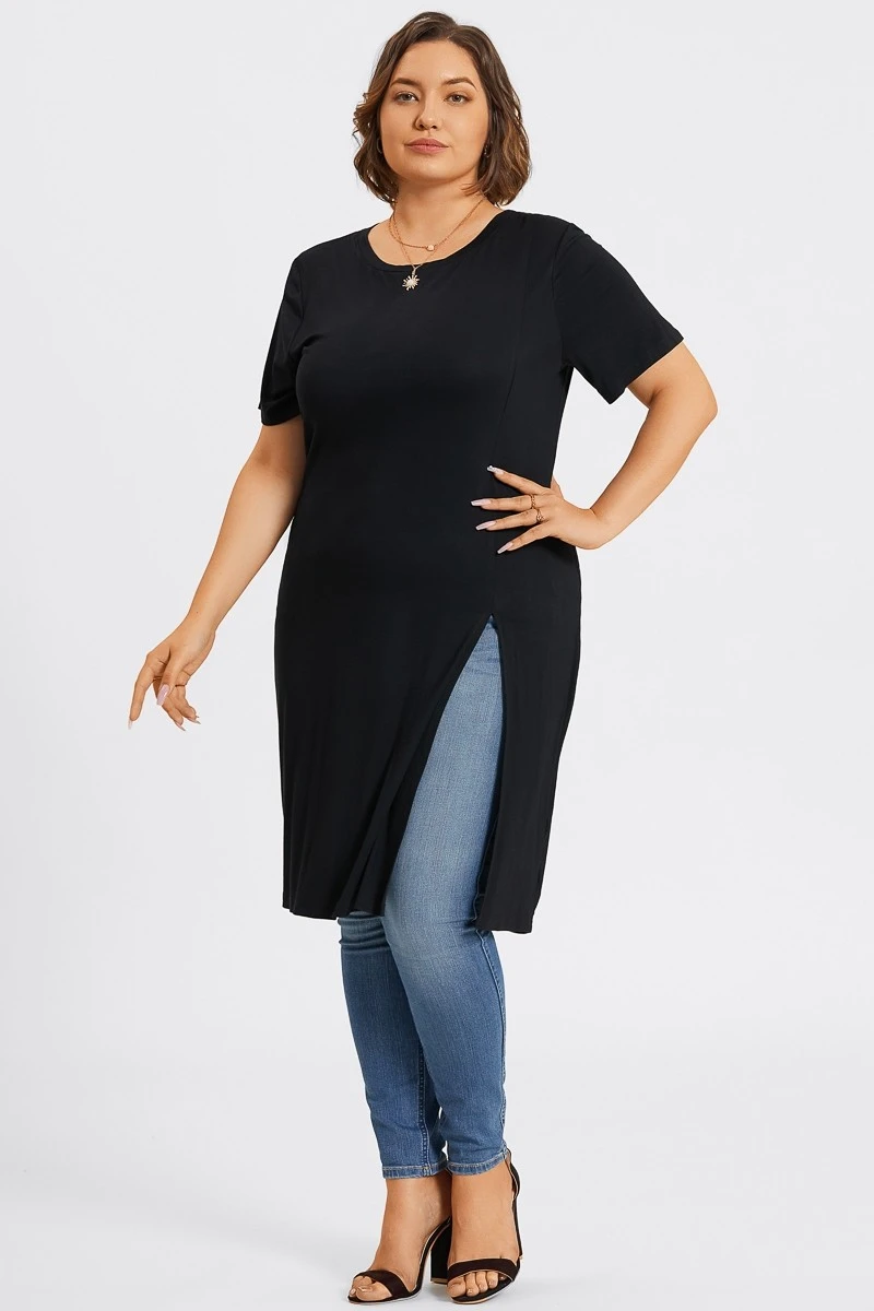 Black Crew Neck Split Front Long Tunic 7 Black Crew Neck Split Front Long Tunic - Image 5