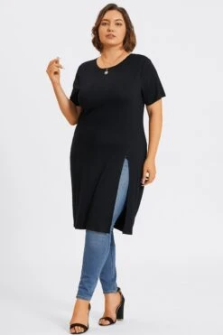 Black Crew Neck Split Front Long Tunic 13 Black Crew Neck Split Front Long Tunic -Luna Marina Store c topbc032001 6
