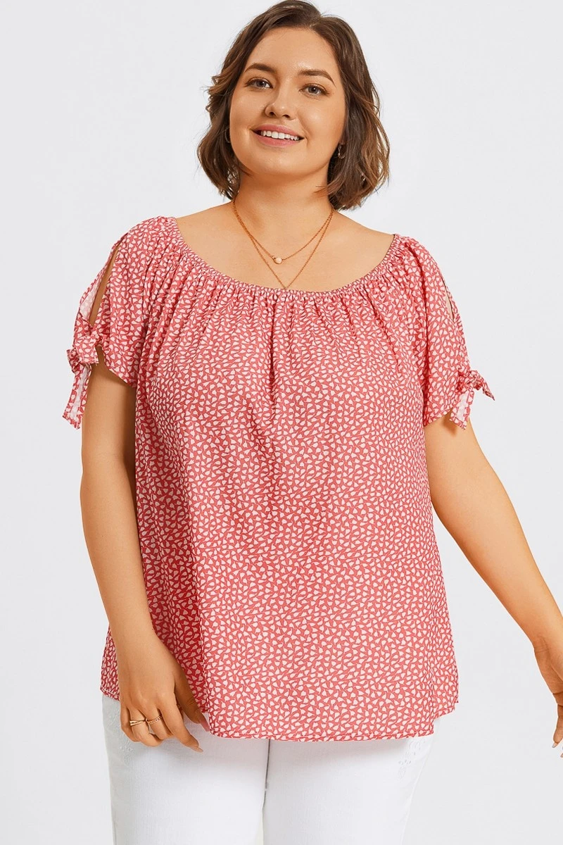 Loose Cut Off-Shoulder Tie Detail Top 3 Loose Cut Off-Shoulder Tie Detail Top