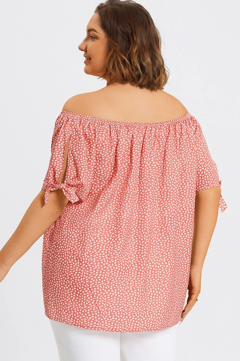 Loose Cut Off-Shoulder Tie Detail Top 4 Loose Cut Off-Shoulder Tie Detail Top - Image 2