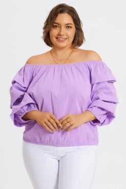Lavender Off Shoulder Elastic Long Sleeves Top -Luna Marina Store c topbc035001 3