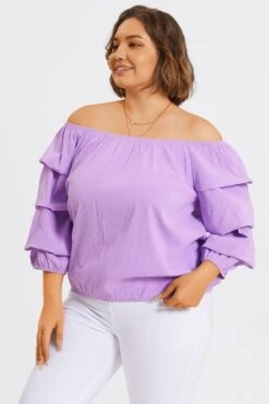 Lavender Off Shoulder Elastic Long Sleeves Top -Luna Marina Store c topbc035001 6