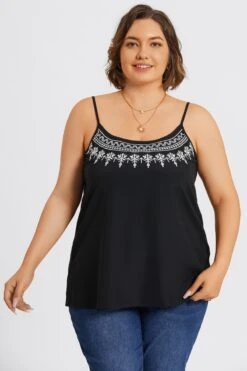 Plain Embroidered Sleeveless Adjustable Straps Cami Top -Luna Marina Store c topbc037001 3