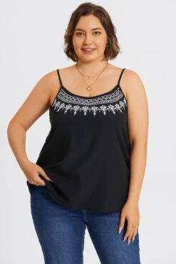 Plain Embroidered Sleeveless Adjustable Straps Cami Top -Luna Marina Store c topbc037001 4