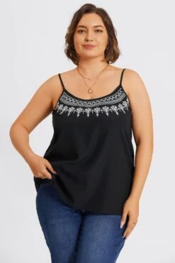 Plain Embroidered Sleeveless Adjustable Straps Cami Top -Luna Marina Store c topbc037001 5