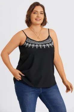 Plain Embroidered Sleeveless Adjustable Straps Cami Top -Luna Marina Store c topbc037001 6