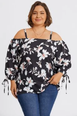 Floral Print Ruffle Knotted Sleeve Cold Shoulder Blouse 10 Floral Print Ruffle Knotted Sleeve Cold Shoulder Blouse -Luna Marina Store c topbc038001 3