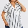 Stripe Crepe De Chine Flutter Short Sleeve Blouse 1 Stripe Crepe De Chine Flutter Short Sleeve Blouse -Luna Marina Store c topbc039001 1
