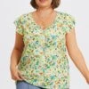 Plus Size Allover Floral Print Butterfly Sleeve Blouse
