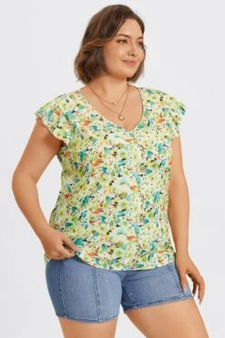 Plus Size Allover Floral Print Butterfly Sleeve Blouse 11 Plus Size Allover Floral Print Butterfly Sleeve Blouse -Luna Marina Store c topbc040001 5