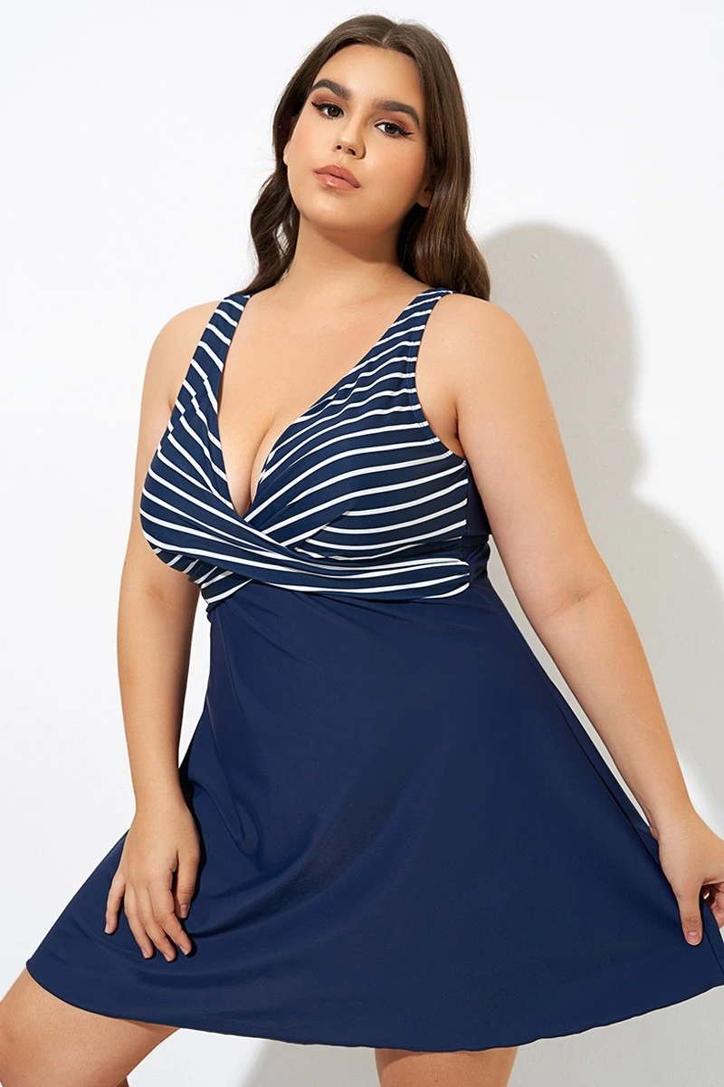 Navy And White Stripe Wrap Front Swimdress 8 Navy And White Stripe Wrap Front Swimdress - Image 6