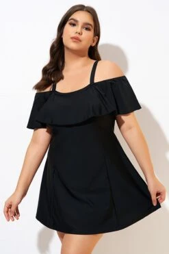 Solid Black Adjustable Straps Women Swimdress -Luna Marina Store dsc00546