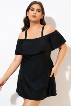 Solid Black Adjustable Straps Women Swimdress -Luna Marina Store dsc00562