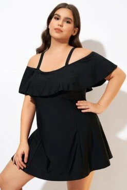 Solid Black Adjustable Straps Women Swimdress -Luna Marina Store dsc00582