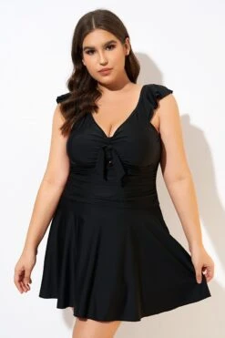 Ruffle Swimsuit Tie Knot Front Ruched Vintage Swimdress 10 Ruffle Swimsuit Tie Knot Front Ruched Vintage Swimdress -Luna Marina Store dsc00593