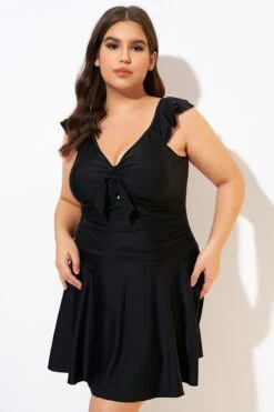 Ruffle Swimsuit Tie Knot Front Ruched Vintage Swimdress 11 Ruffle Swimsuit Tie Knot Front Ruched Vintage Swimdress -Luna Marina Store dsc00594