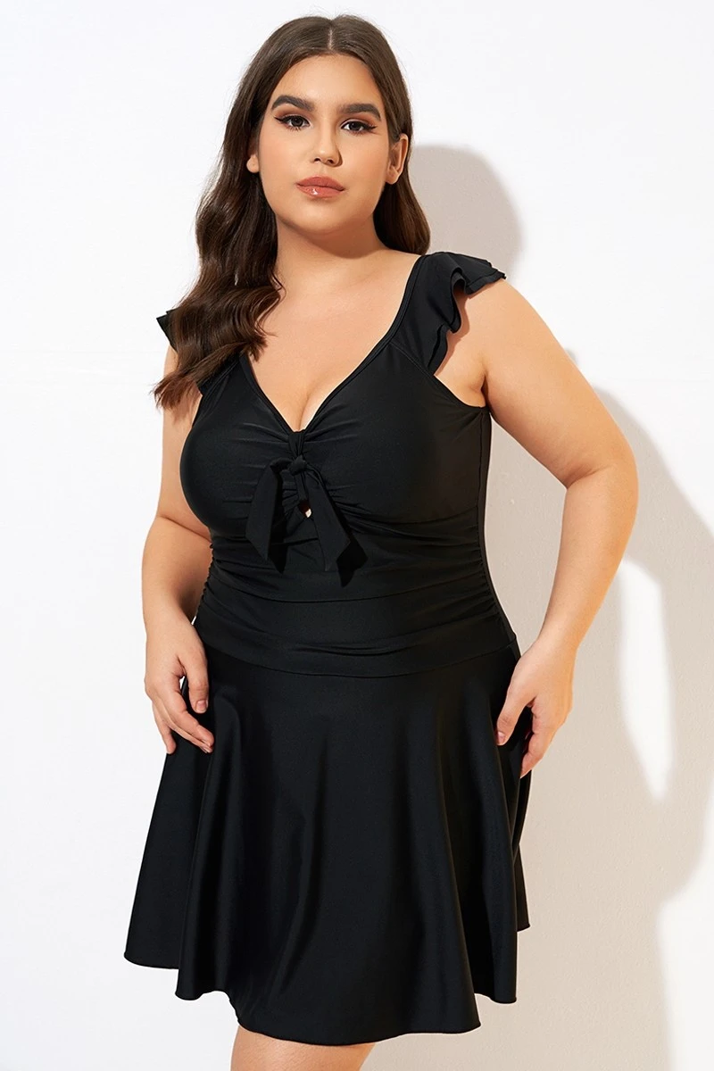 Ruffle Swimsuit Tie Knot Front Ruched Vintage Swimdress 6 Ruffle Swimsuit Tie Knot Front Ruched Vintage Swimdress - Image 4