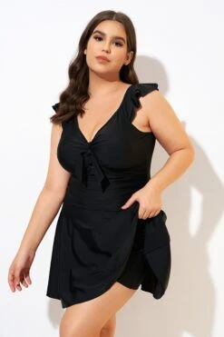 Ruffle Swimsuit Tie Knot Front Ruched Vintage Swimdress 12 Ruffle Swimsuit Tie Knot Front Ruched Vintage Swimdress -Luna Marina Store dsc00599