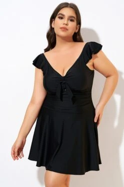 Ruffle Swimsuit Tie Knot Front Ruched Vintage Swimdress 13 Ruffle Swimsuit Tie Knot Front Ruched Vintage Swimdress -Luna Marina Store dsc00617