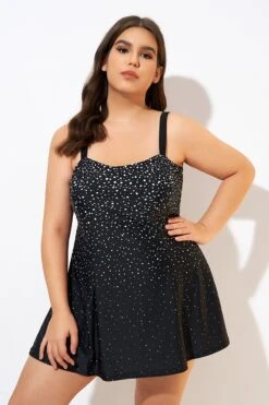 Black White Dot Square Neckline Adjustable Straps Swimdress 10 Black White Dot Square Neckline Adjustable Straps Swimdress -Luna Marina Store dsc00685