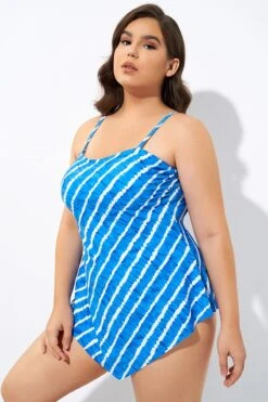 Blue & White Longer Length Scarf Bandeau Tankini Top -Luna Marina Store dsc06799