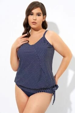 Navy Pindot Women Side Tie Round Neck Tankini Top -Luna Marina Store dsc07023