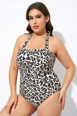 Leopard Print Thick Halter Straps One Piece Swimsuit -Luna Marina Store dsc07573