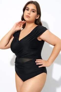 Black Mesh Cap Sleeve Cut Out One Piece Swimsuit 13 Black Mesh Cap Sleeve Cut Out One Piece Swimsuit -Luna Marina Store dsc07704