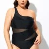 Black Mesh Sexy One Shoulder One Piece Swimsuit -Luna Marina Store dsc07973