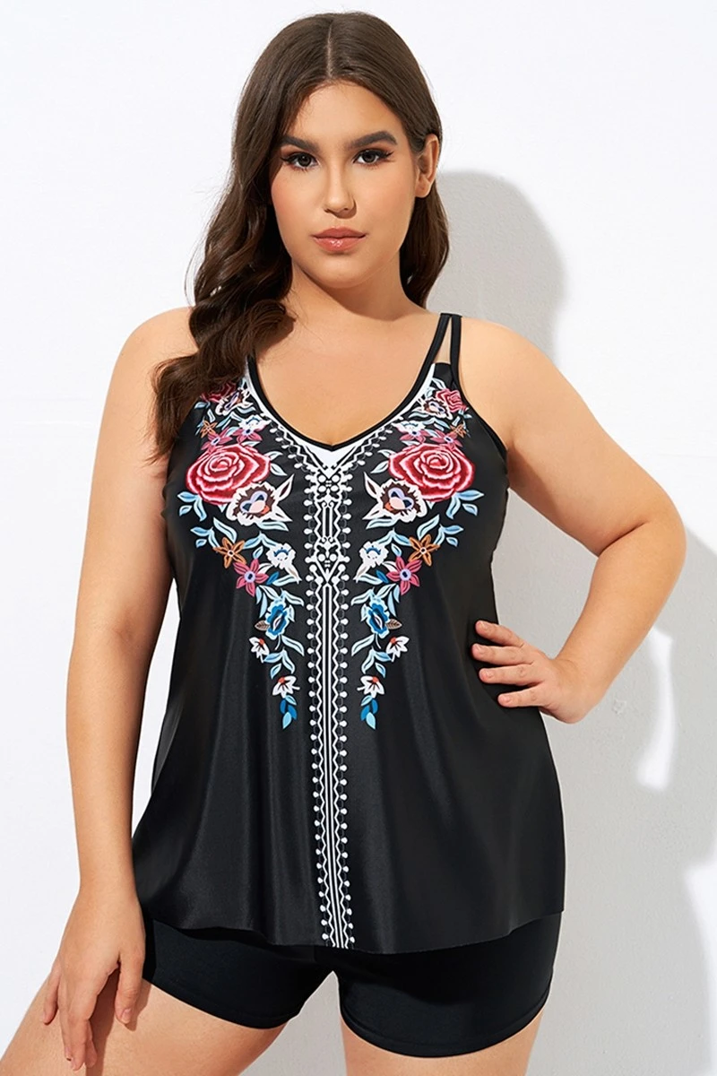 Elegant Tribal Printed Double Straps Tankini Top 3 Elegant Tribal Printed Double Straps Tankini Top