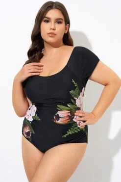 Black Mesh Flower Lady One Piece Swimsuit