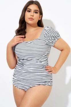 Vertical Stripes Ladder Back One Piece Swimsuit