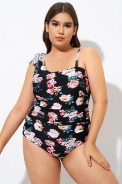 Flower One Shoulder Bow One Piece Swimsuit 12 Flower One Shoulder Bow One Piece Swimsuit -Luna Marina Store dsc09292
