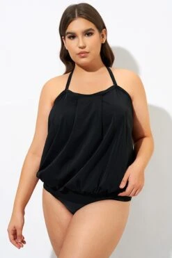 Soild Black Sexy Loose Bandeau Tankini Top -Luna Marina Store dsc09439