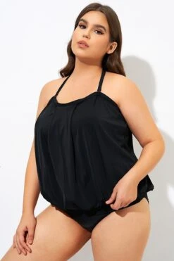 Soild Black Sexy Loose Bandeau Tankini Top -Luna Marina Store dsc09462