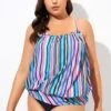 Women Stripe Bandeau Blouson Tankini Top 1 Women Stripe Bandeau Blouson Tankini Top -Luna Marina Store dsc09554