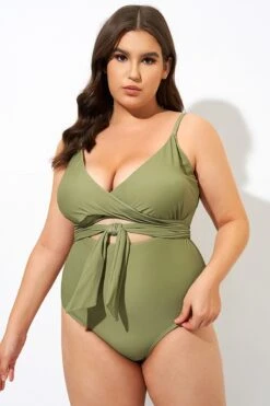 Green Cut Out Wrap One Piece Swimsuit -Luna Marina Store dsc09813