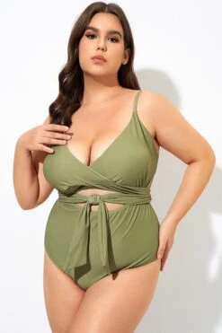 Green Cut Out Wrap One Piece Swimsuit -Luna Marina Store dsc09824
