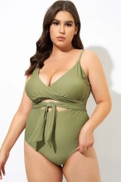 Green Cut Out Wrap One Piece Swimsuit -Luna Marina Store dsc09836