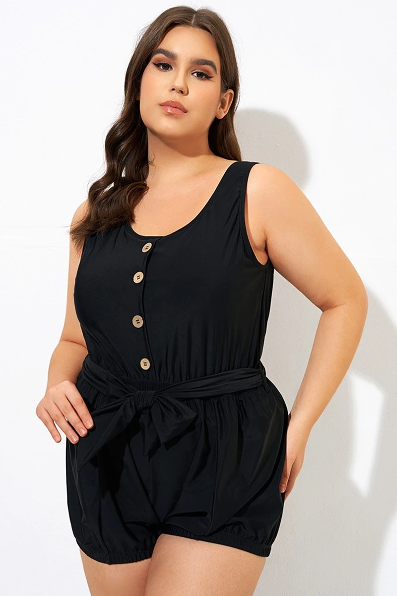 Black Classy Button Romper One Piece Swimsuit 3 Black Classy Button Romper One Piece Swimsuit
