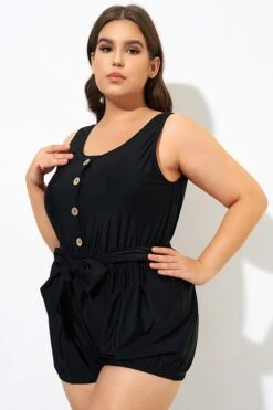 Black Classy Button Romper One Piece Swimsuit 9 Black Classy Button Romper One Piece Swimsuit -Luna Marina Store dsc09973